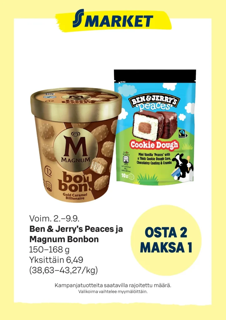 S-market Ben & Jerry’s Peaces ja Magnum Bonbon 2.9-9.9.2025