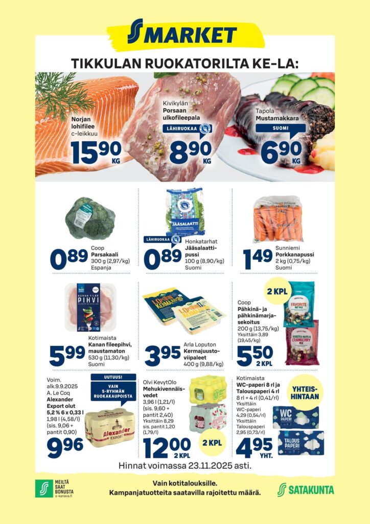 s-market tikkula tarjoukset voimassa 23.11.2025
