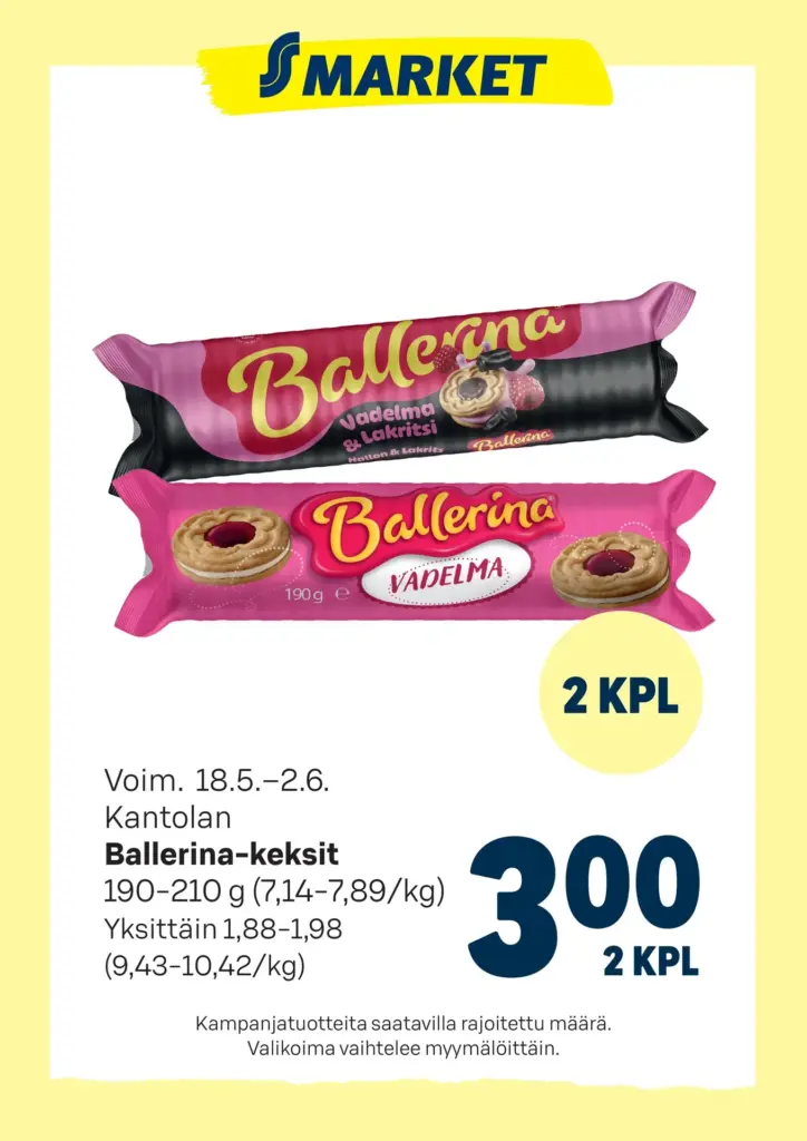 S-market Ballerina-keksit 18.5-2.6.2026