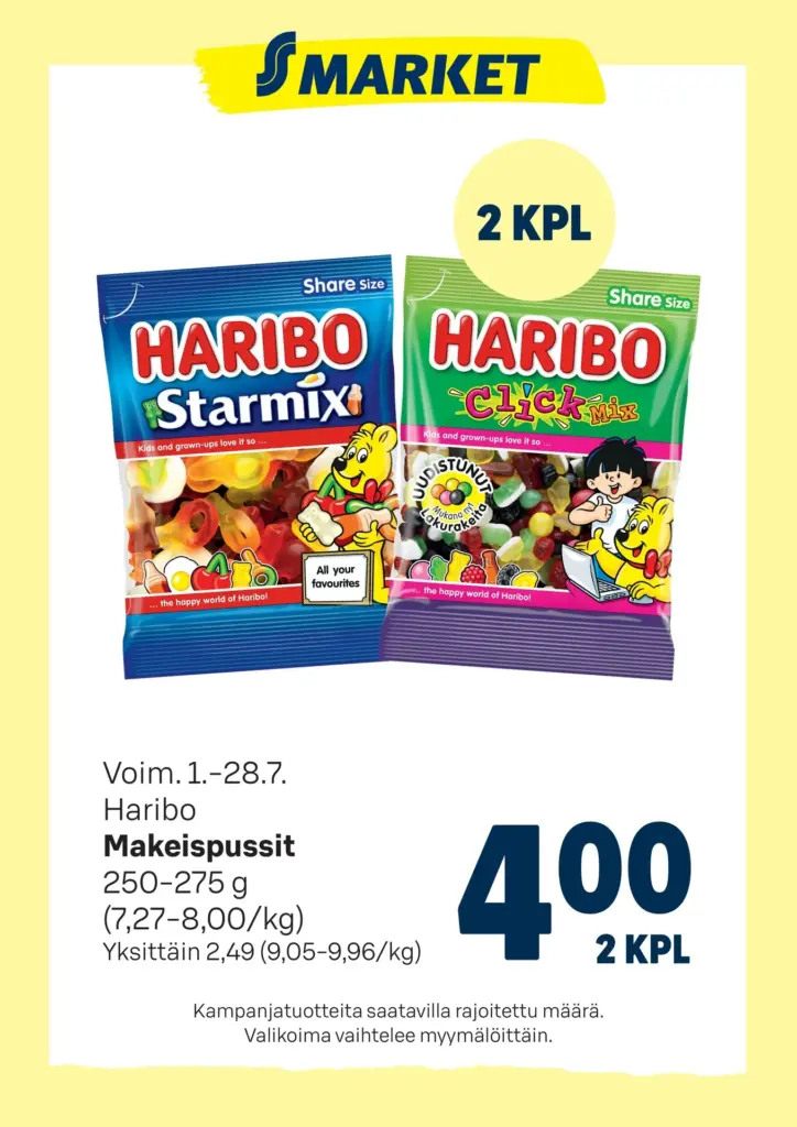 S-market Haribo irtokarkki tarjous voimassa 28.7.2026