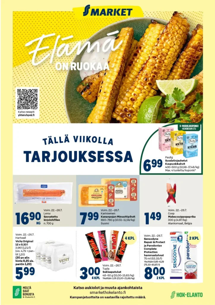 s-market tarjoukset ruokaa edullista voimassa 26.7.2026