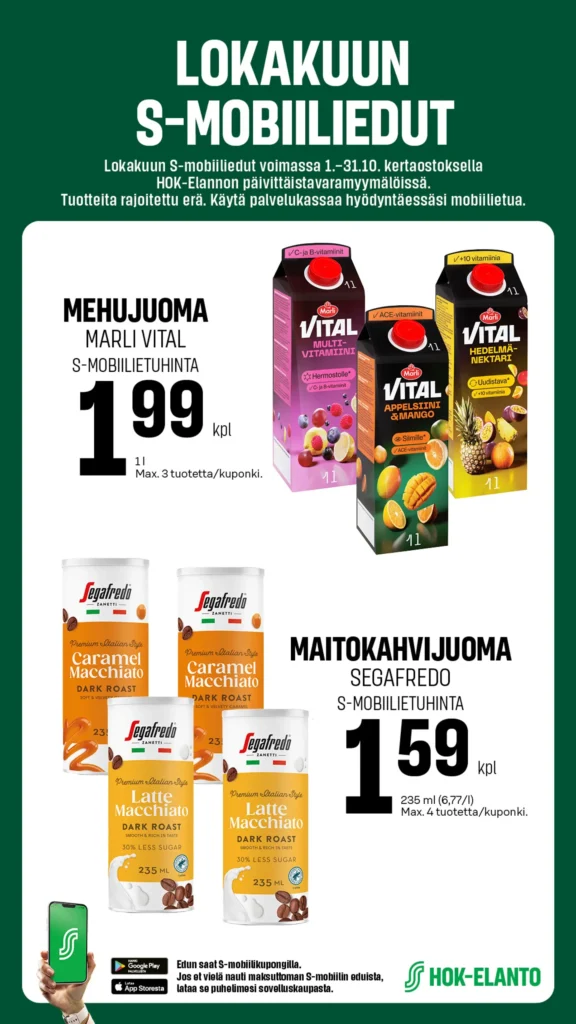 Kaupan s-market tarjoukset lokakuun s-mobiiliedut voimassa 31.10.2026 s-market tarjoukset lokakuun s-mobiiliedut voimassa 31.10.2026