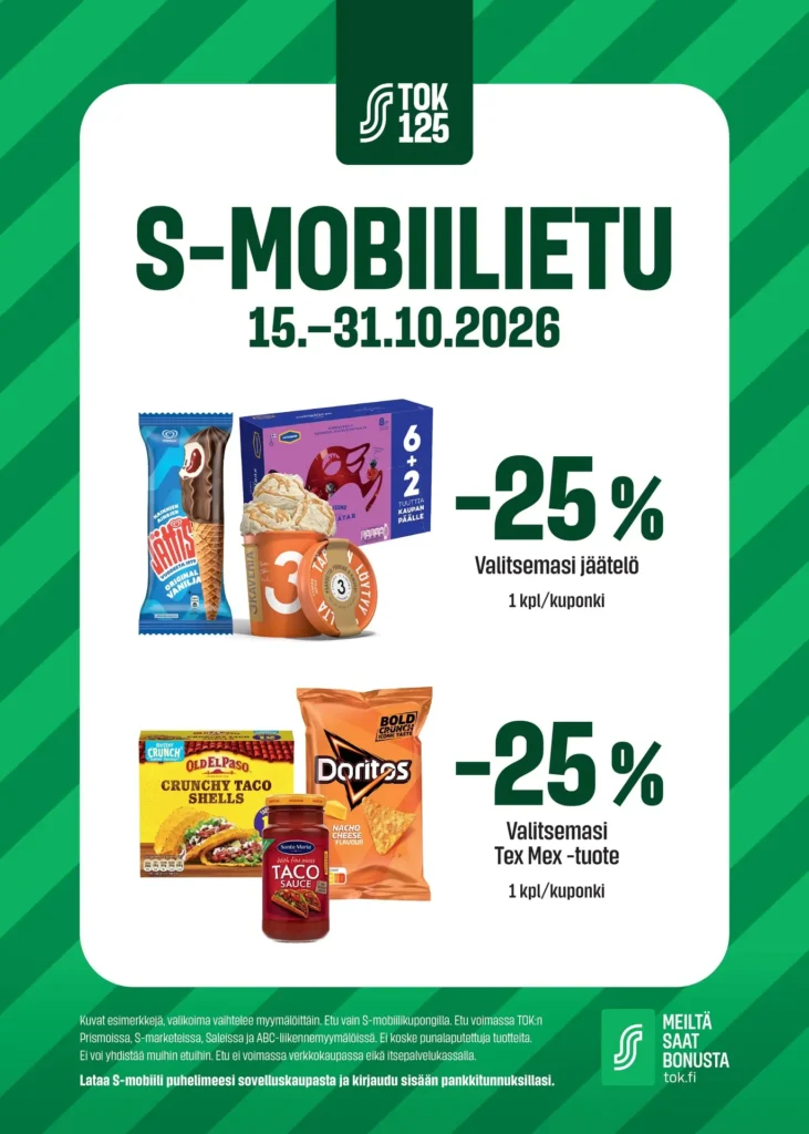 S-market tarjoukset s-mobiilietu voimassa edut 31.10.2026 s-mobiilietu s market tarjoukset voimassa edut 31.10.2026